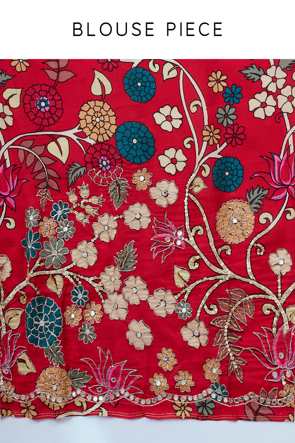 Red Silk Saree with Mirror and Sequin Work With Unstitched Blouse