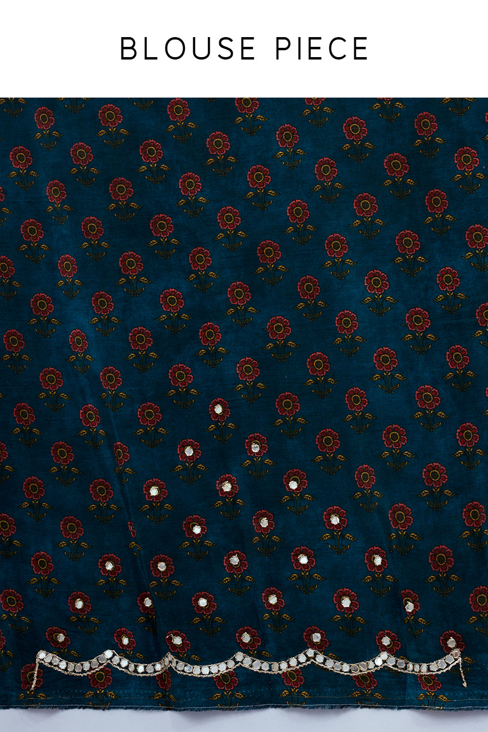 Teal Blue Silk Printed Saree with Butti Work and Unstitched Blouse