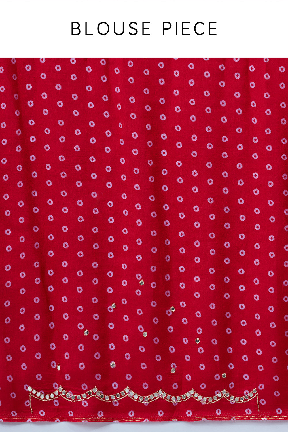 Purple and Red Silk Bandhani Print Saree with Mirror Work and Unstitched Blouse