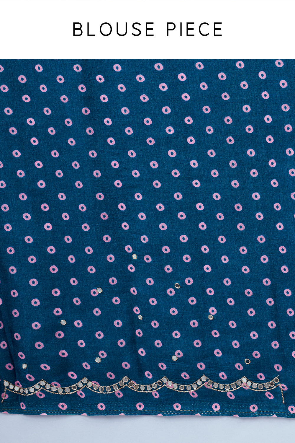 Rani Pink Printed Silk Bandhani with Blue Floral Pallu and Unstitched Blouse