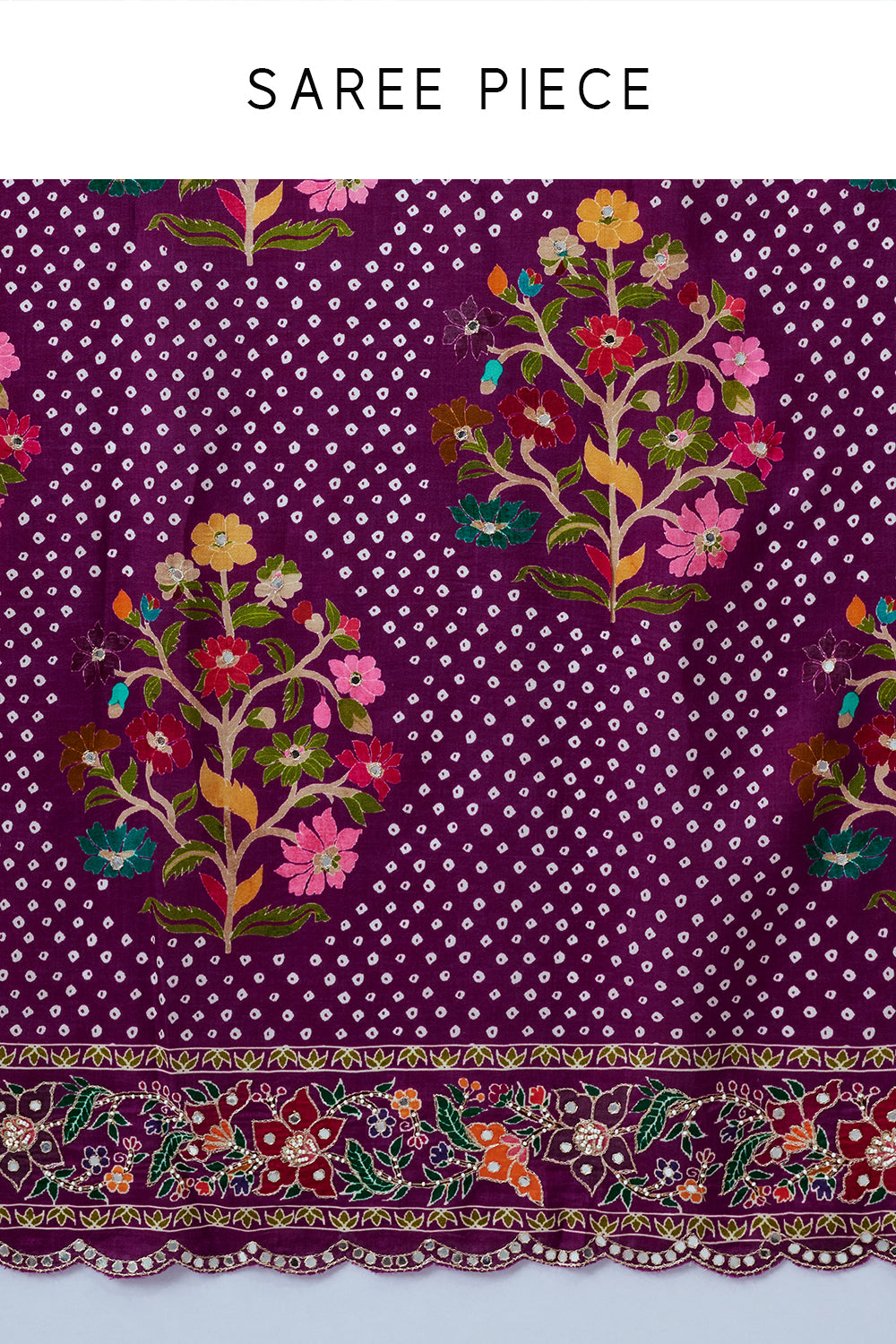 Magenta Silk Bandhani Print Saree with Mirror Work and Unstitched Blouse