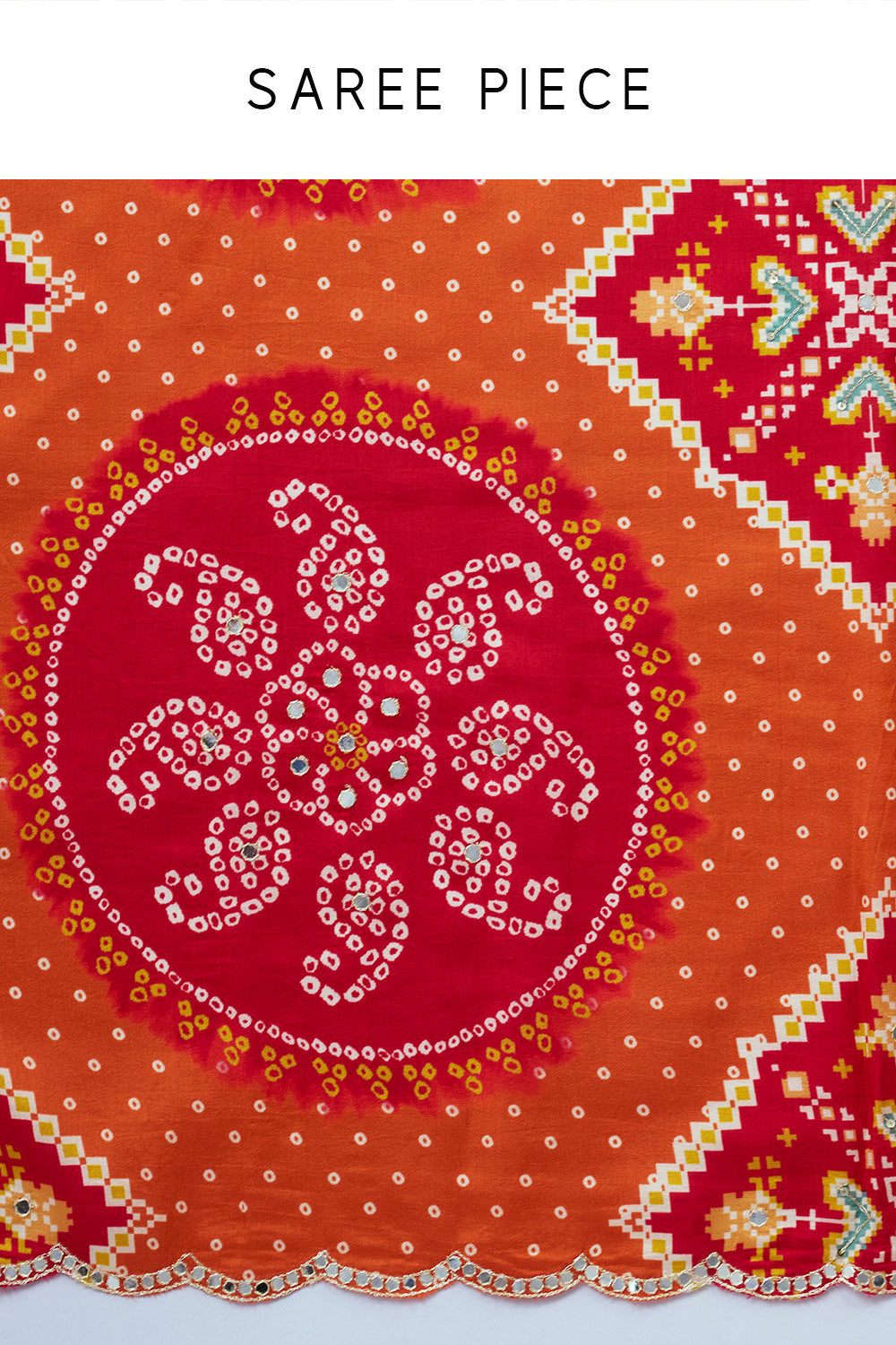 Orange and Red Patola Print Silk Saree with Unstitched Blouse