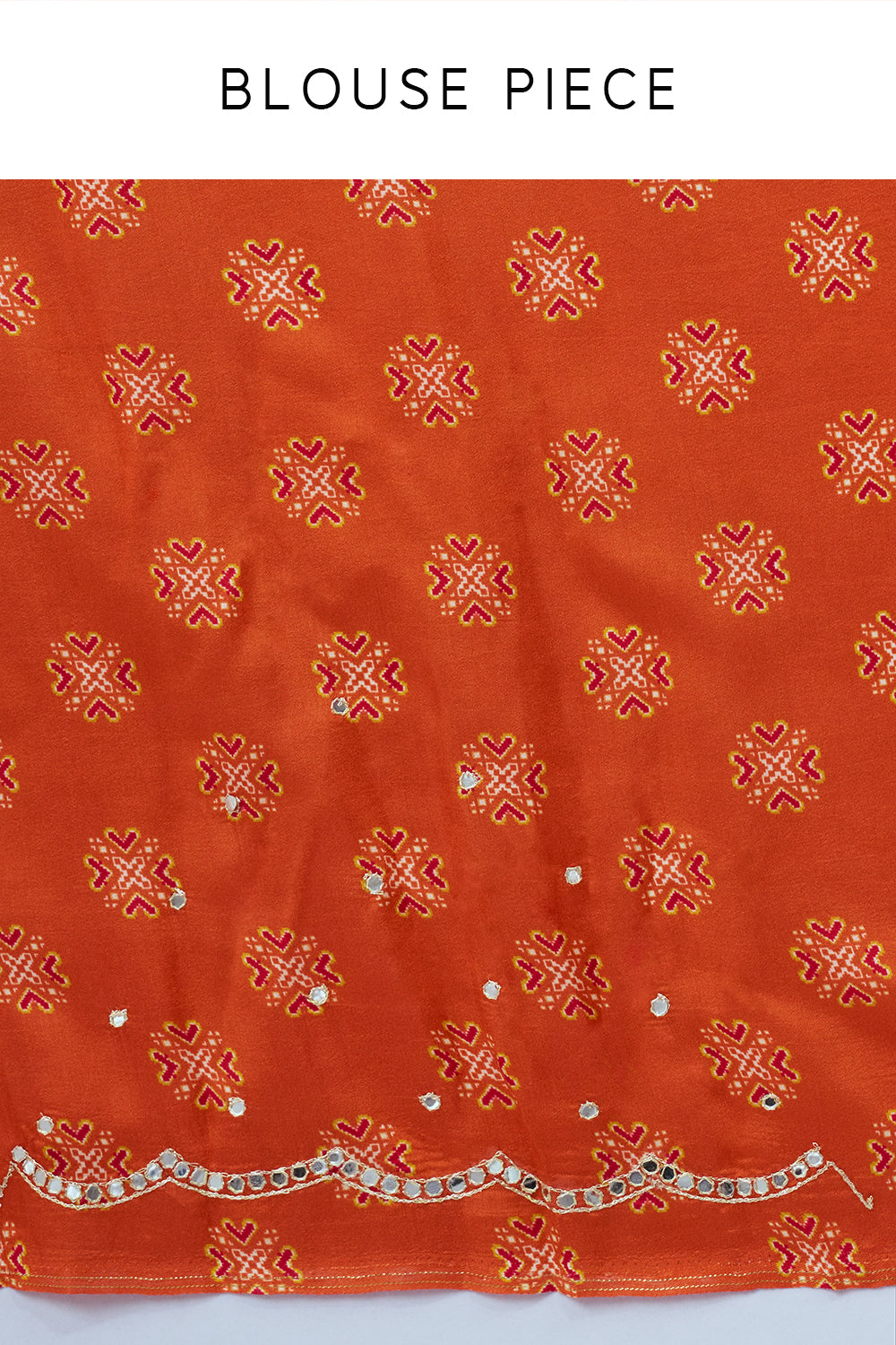 Orange and Red Patola Print Silk Saree with Unstitched Blouse