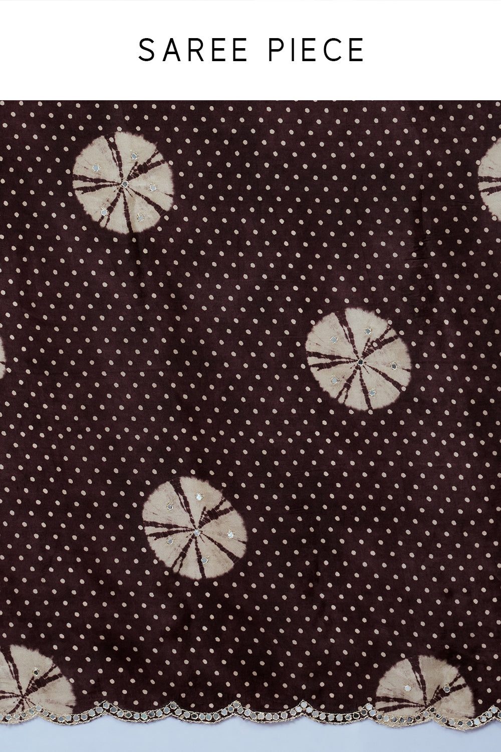 Brown Crepe Saree with Bandhani Print and Mirror Work
