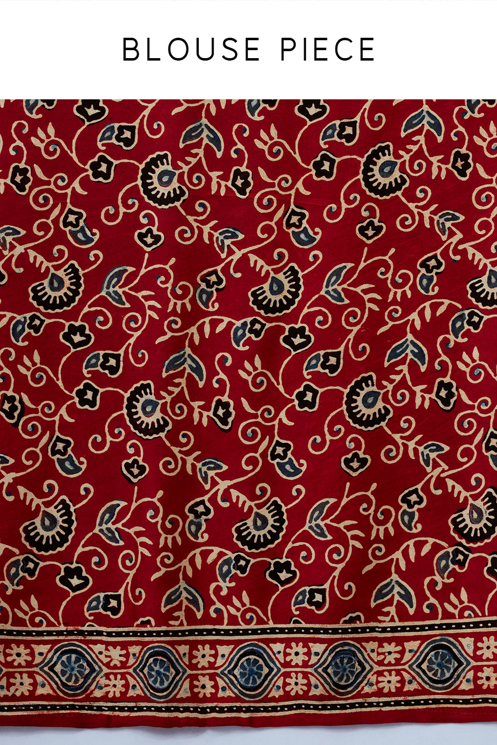 Crimson Red and Black Silk Print Saree and Unstitched Blouse