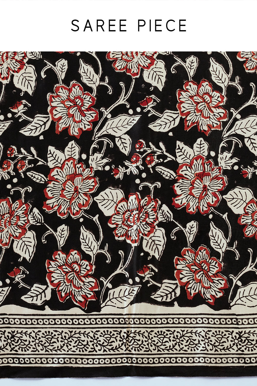 Black and Gold Floral Silk Saree with Unstitched Blouse