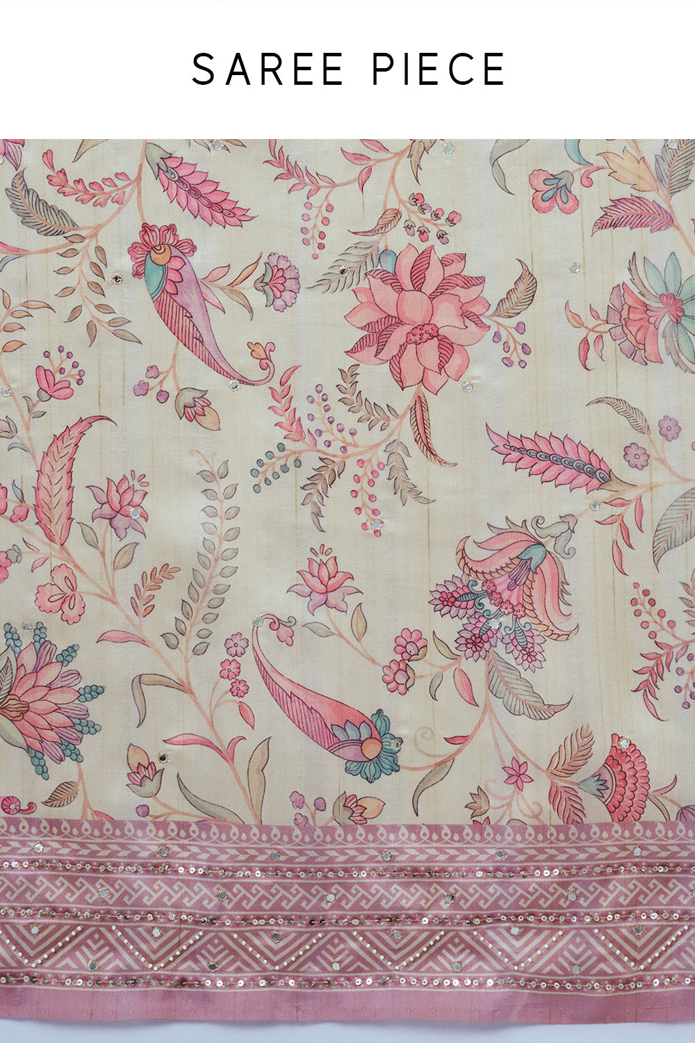 Mauve and Cream Tussar Silk Saree with Floral Print
