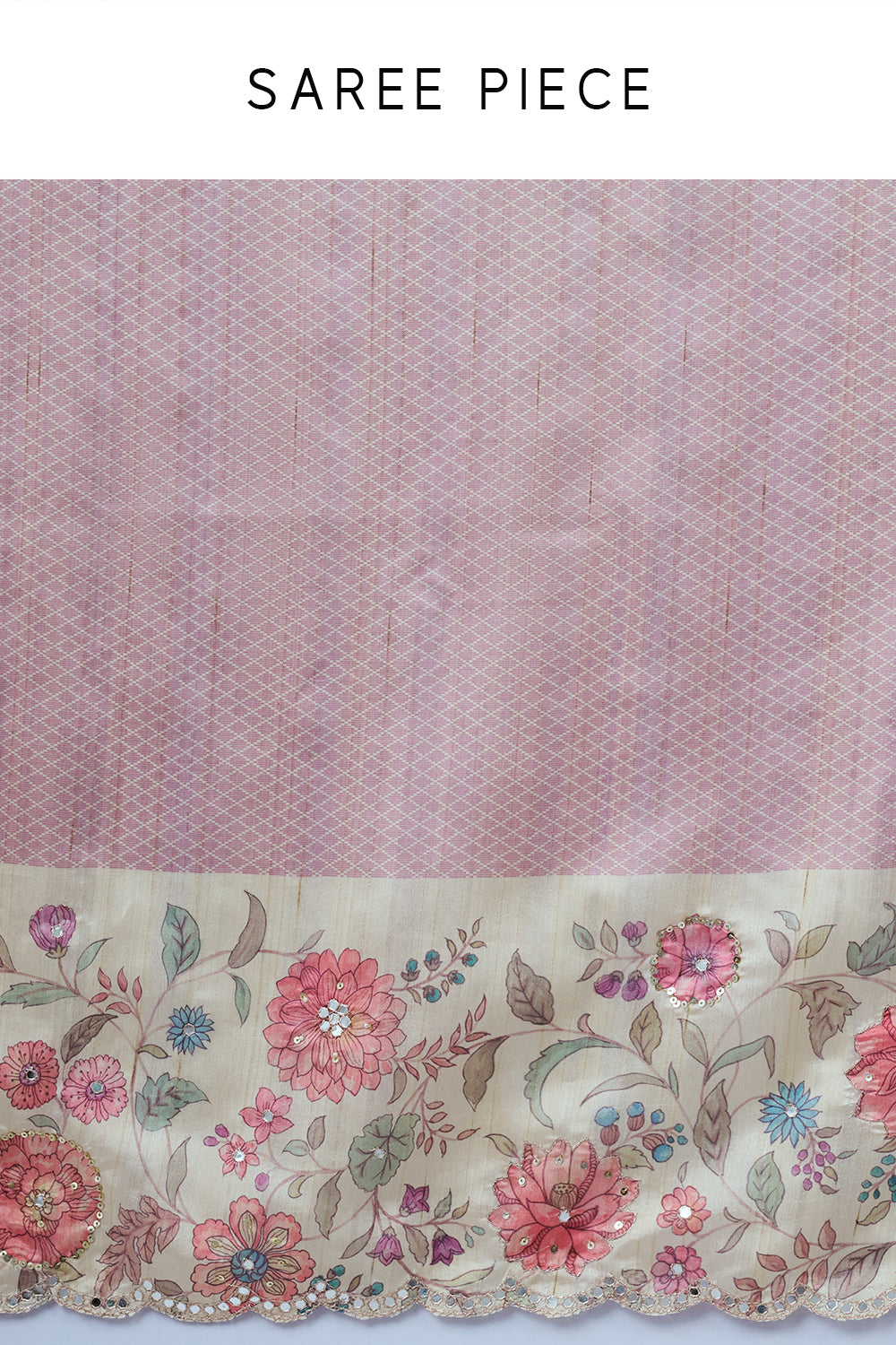 Onion Pink Tussar Silk Saree with Floral Print