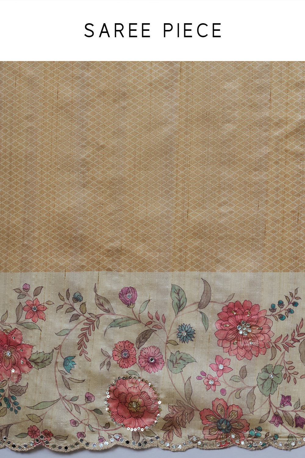 Gold Tussar Silk Saree with Mirror Work