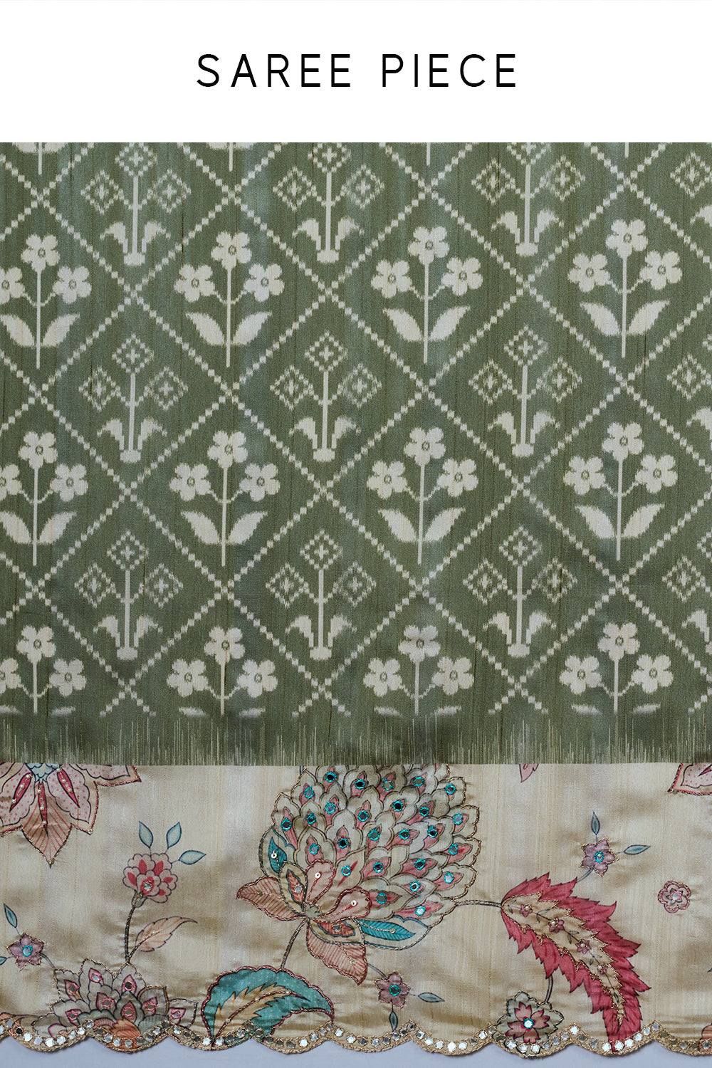 Mehendi Green Tussar Silk Saree with Mirror Work