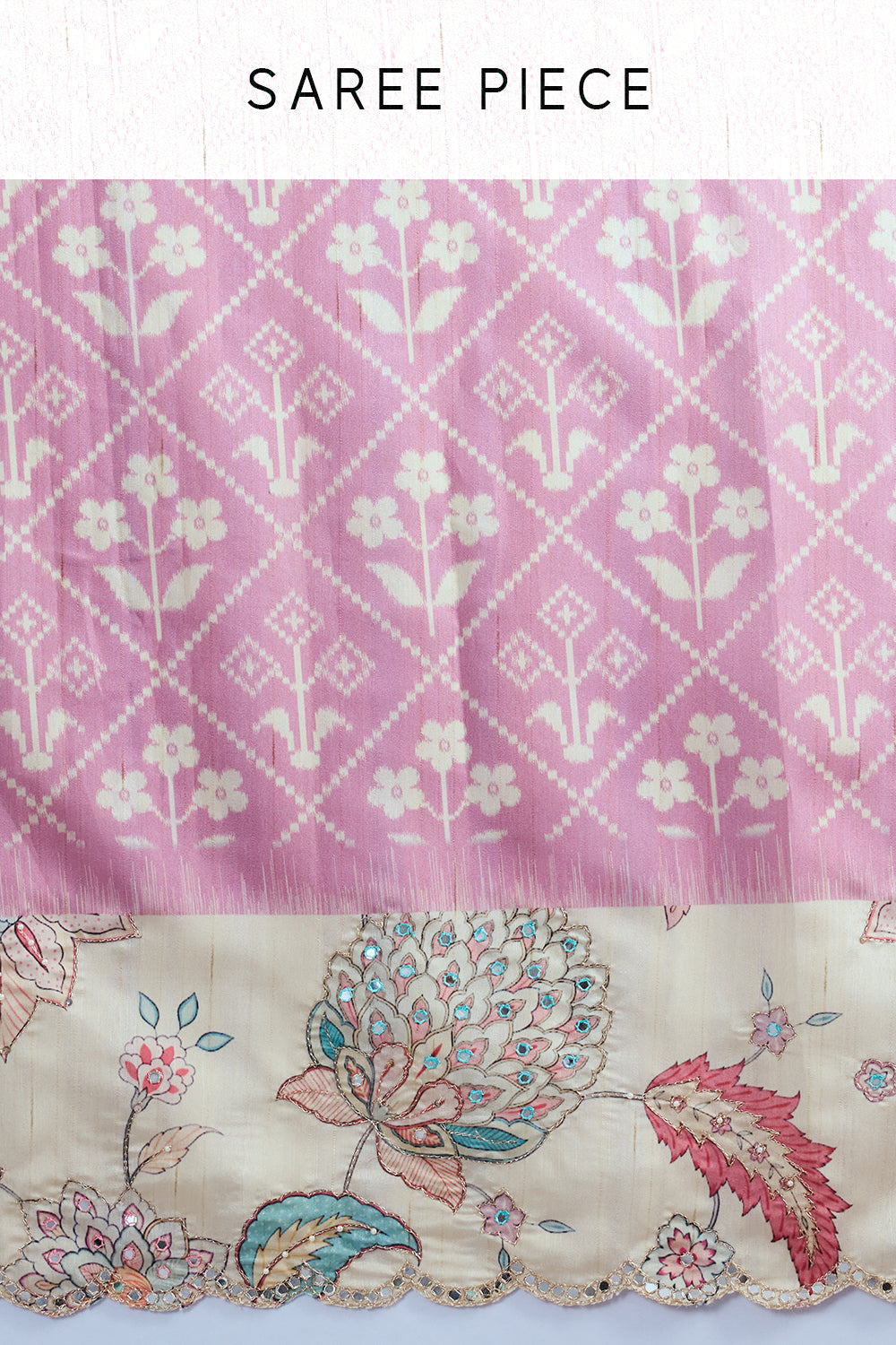 Pink Tussar Silk Saree with Floral Print