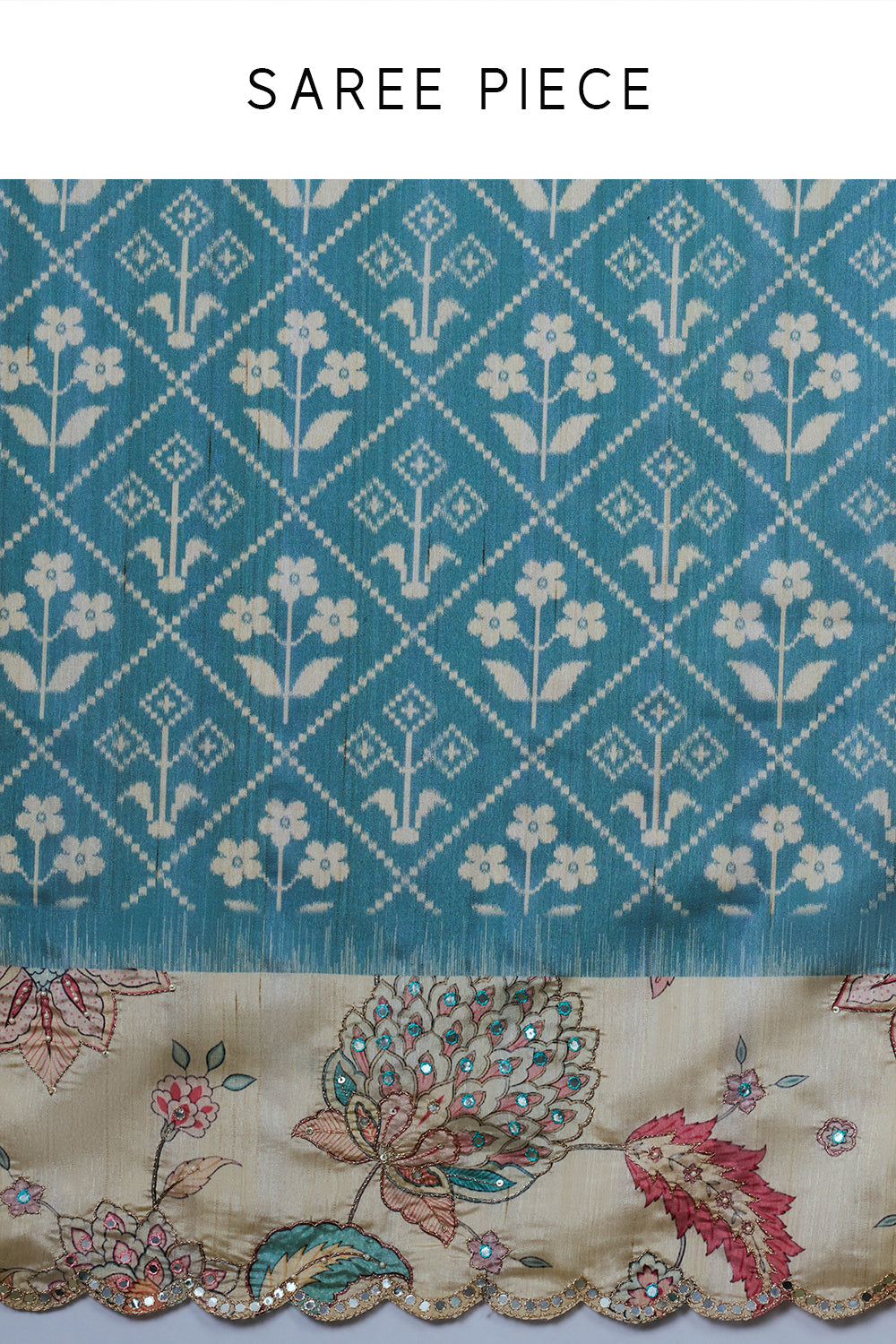 Blue Tussar Silk Saree with Zari Work and Printed Border