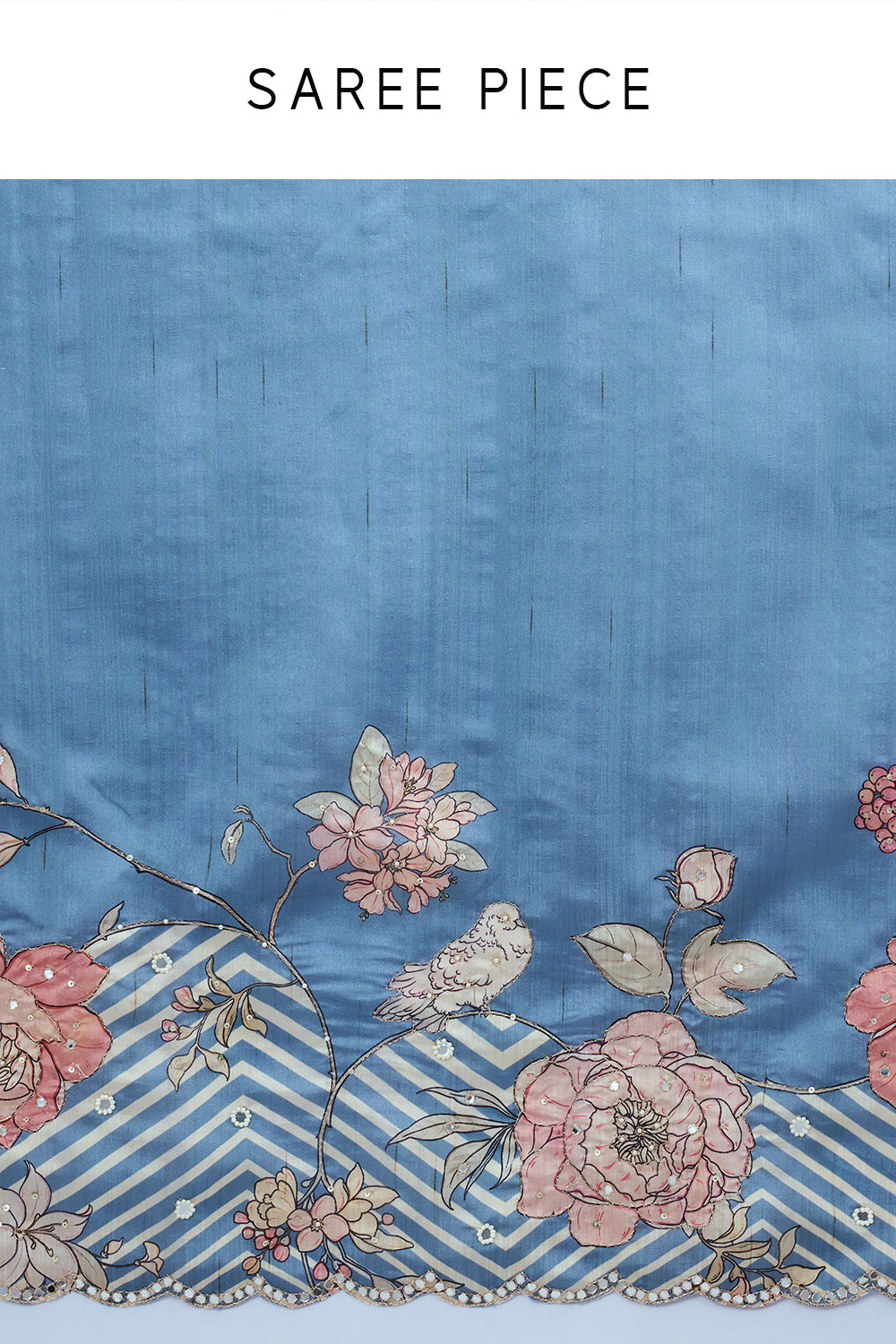 Blue Tussar Silk Saree with Mirror Work