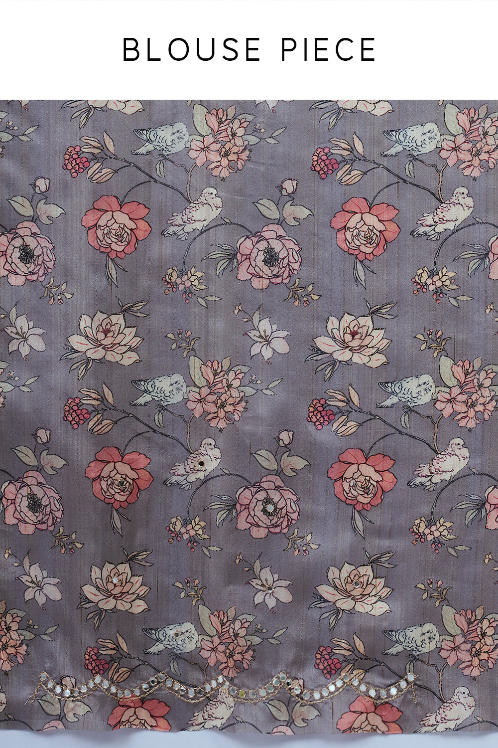 Ash Grey Tussar Silk Saree with Mirror Work