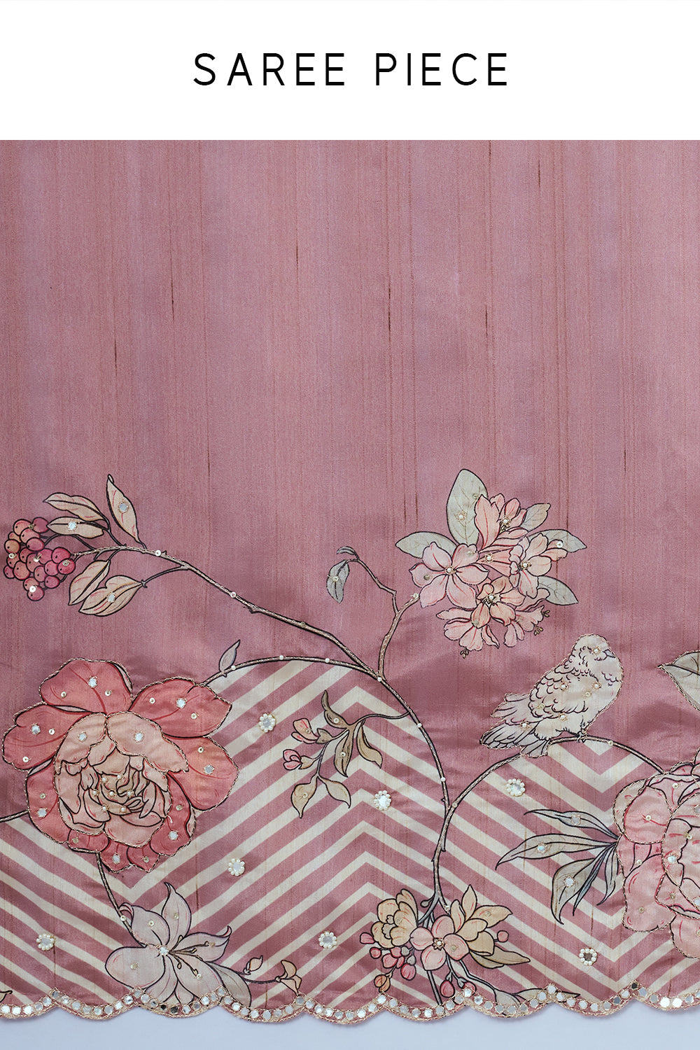 Old Rose Pink Tussar Silk Saree with Sequins Work