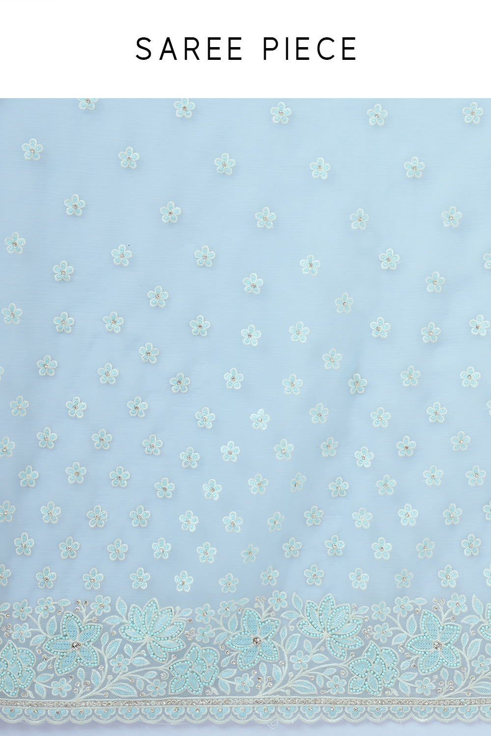 Powder Blue Glass Tissue Saree with Resham Embroidery