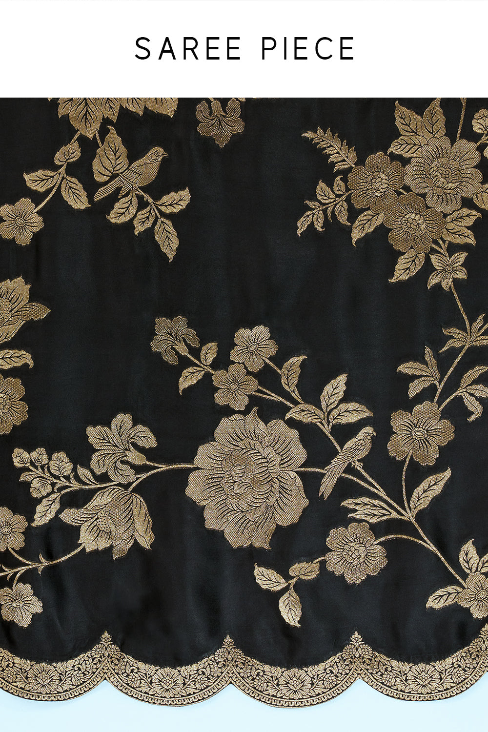 Black Art Silk Saree with Floral Zari Work and Unstitched Blouse
