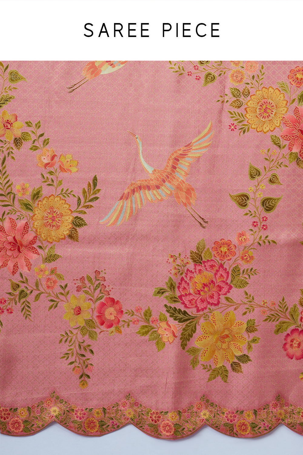 Light Pink Banarasi Brocade Silk Woven Saree with Floral Print and Unstitched Blouse
