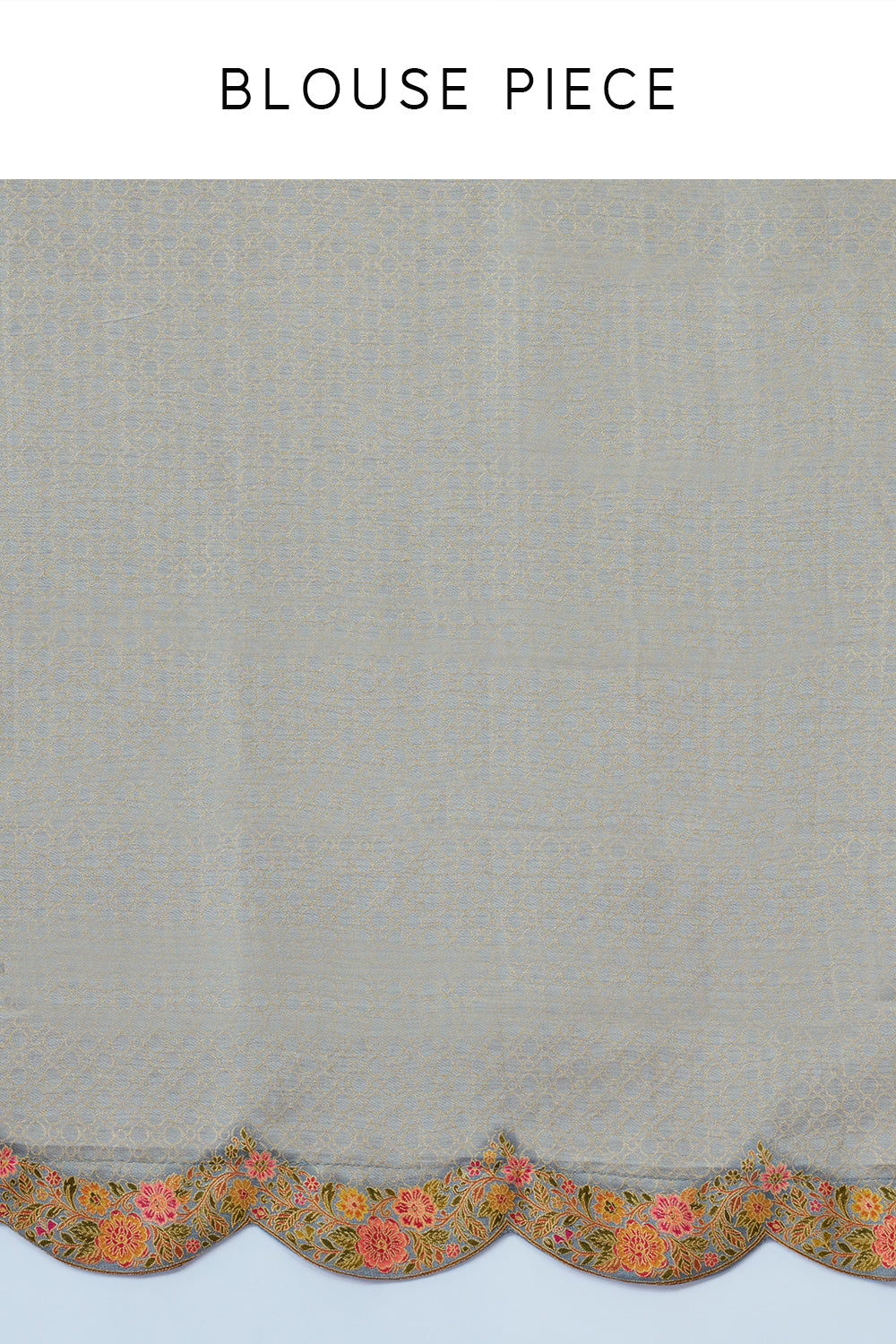 Grey Banarasi Woven Saree with Floral Print and Unstitched Blouse