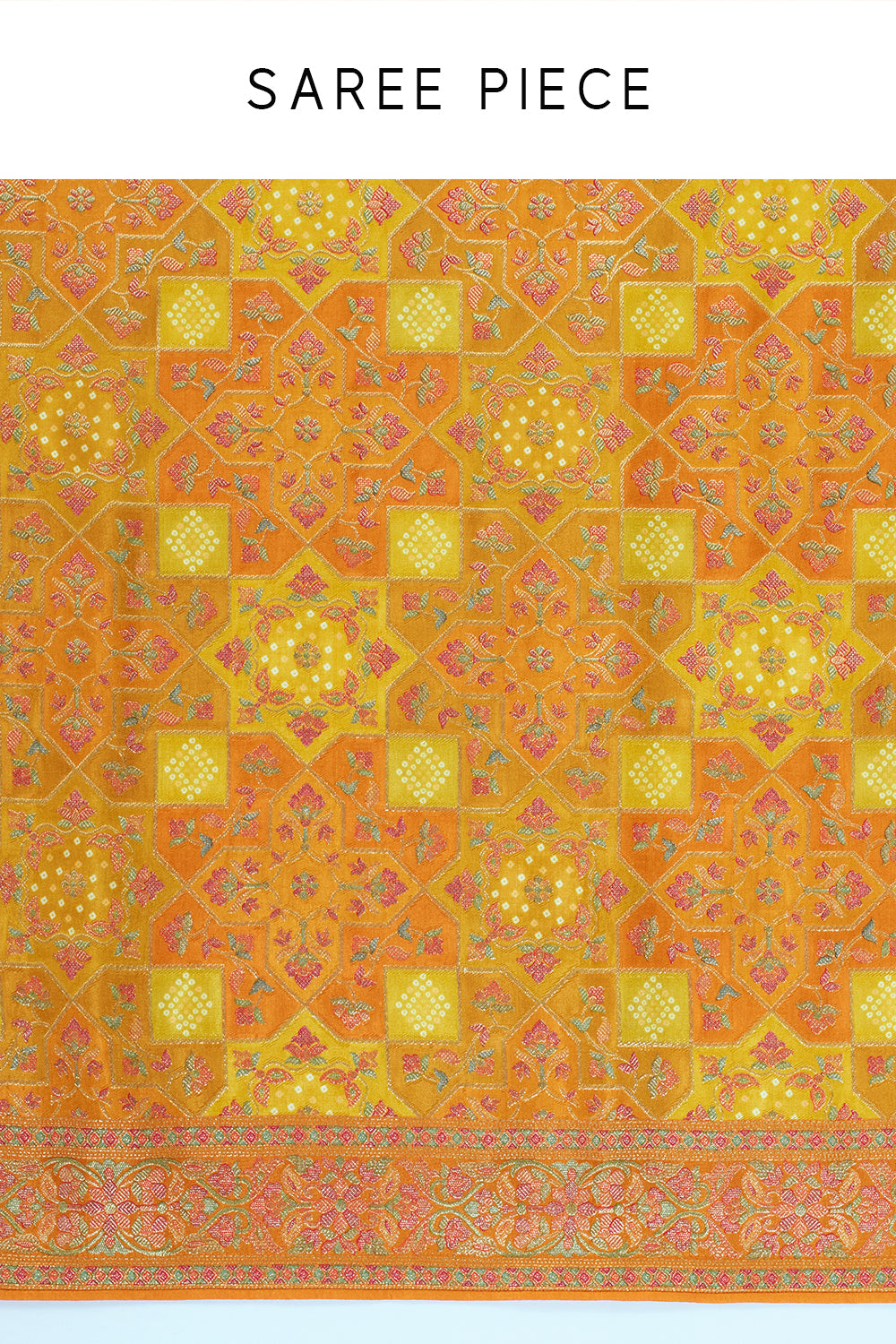 Orange & Yellow Woven Banarasi Saree with Multicoloured Weave and Unstitched Blouse