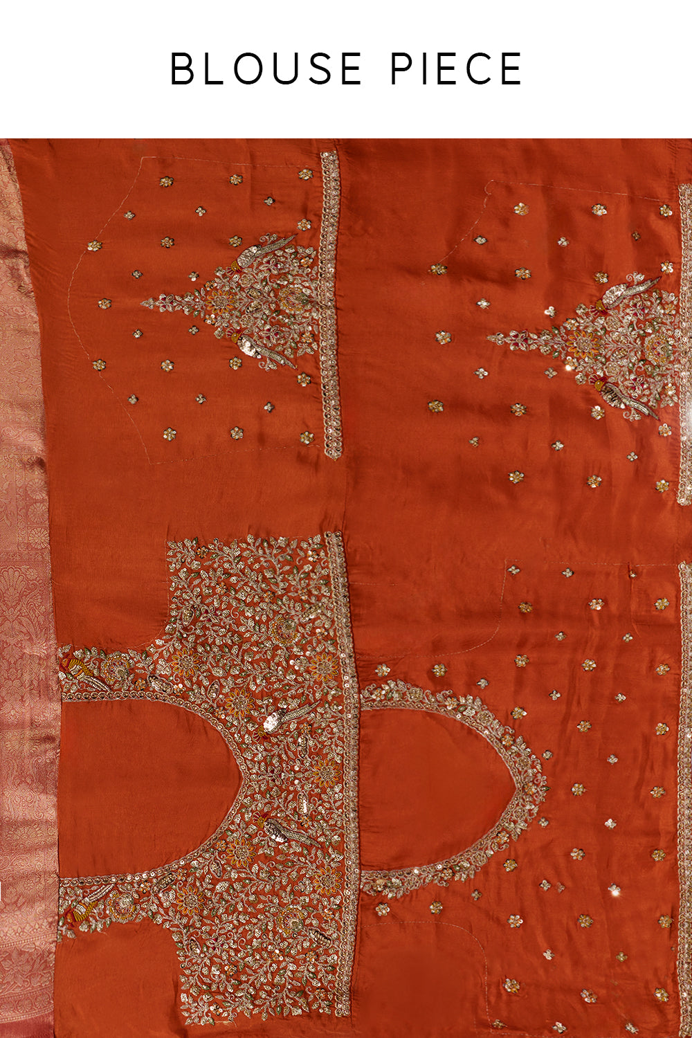 Rust Banarasi Silk Woven Saree with Resham Embroidery