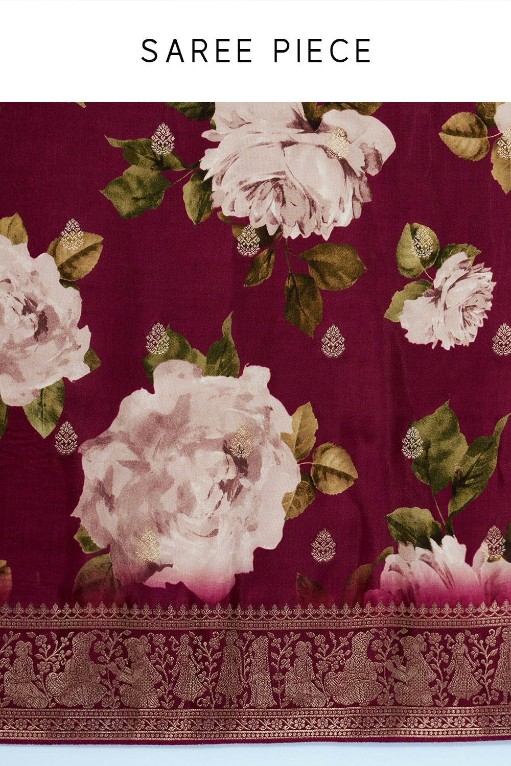 Wine Banarasi Silk Floral Print Saree