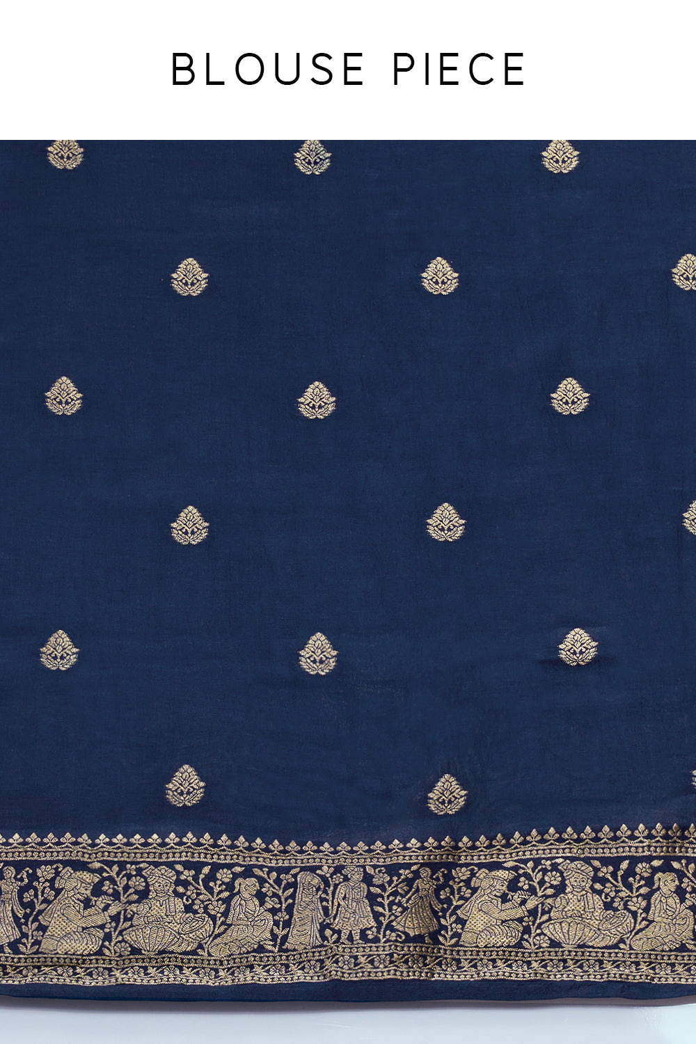 Navy Blue Banarasi Silk Floral Print Saree