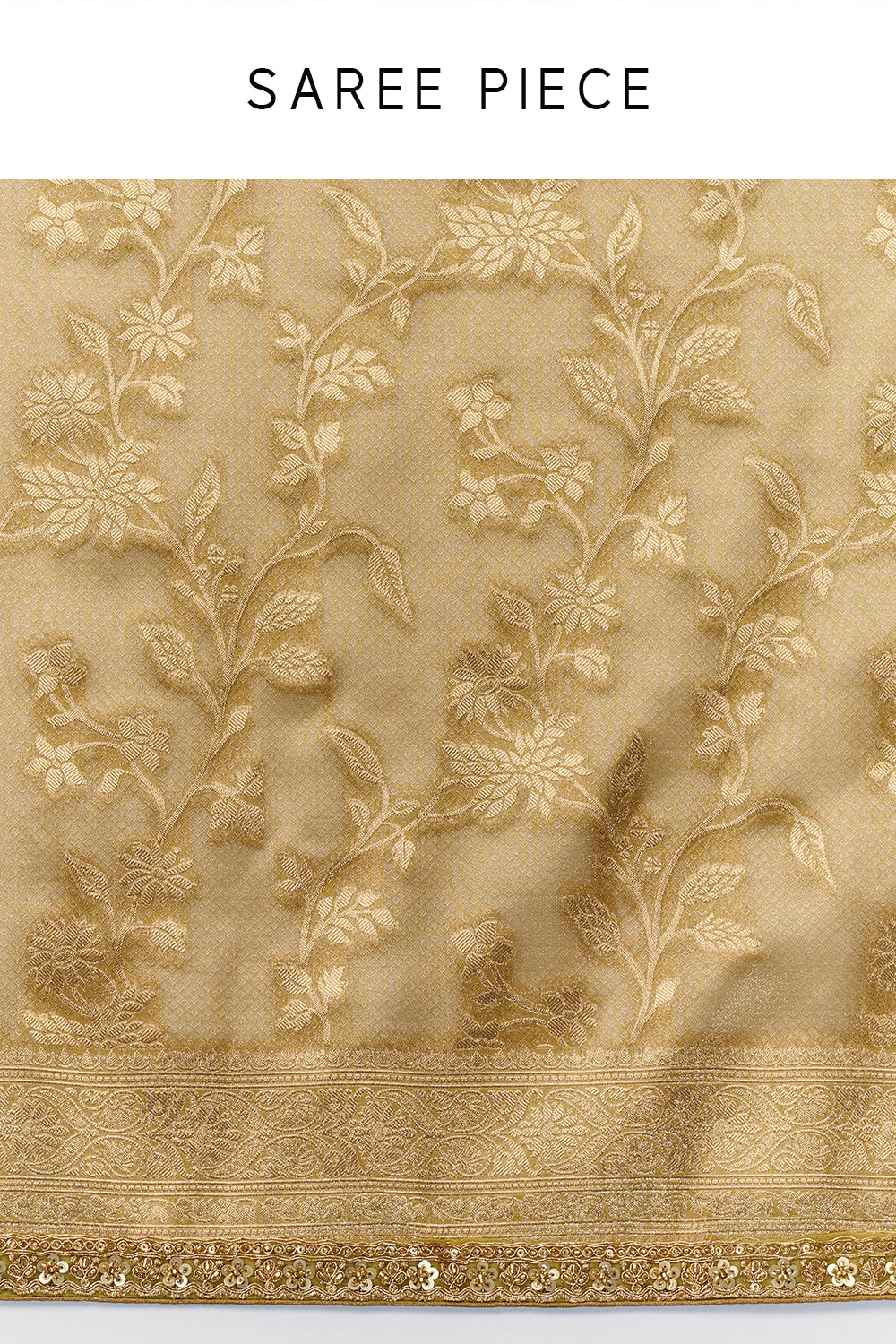 Beige Gold Banarasi Silk Woven Saree with Sequin Embroidery