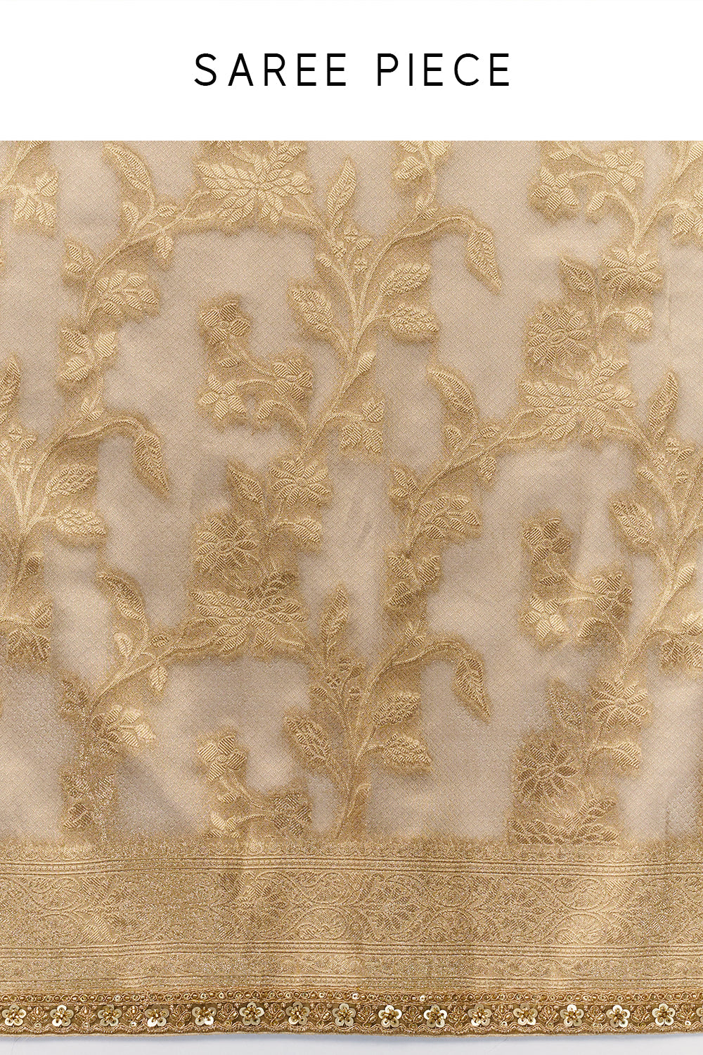 Golden Banarasi Silk Woven Saree with Sequin and Zari Embroidery