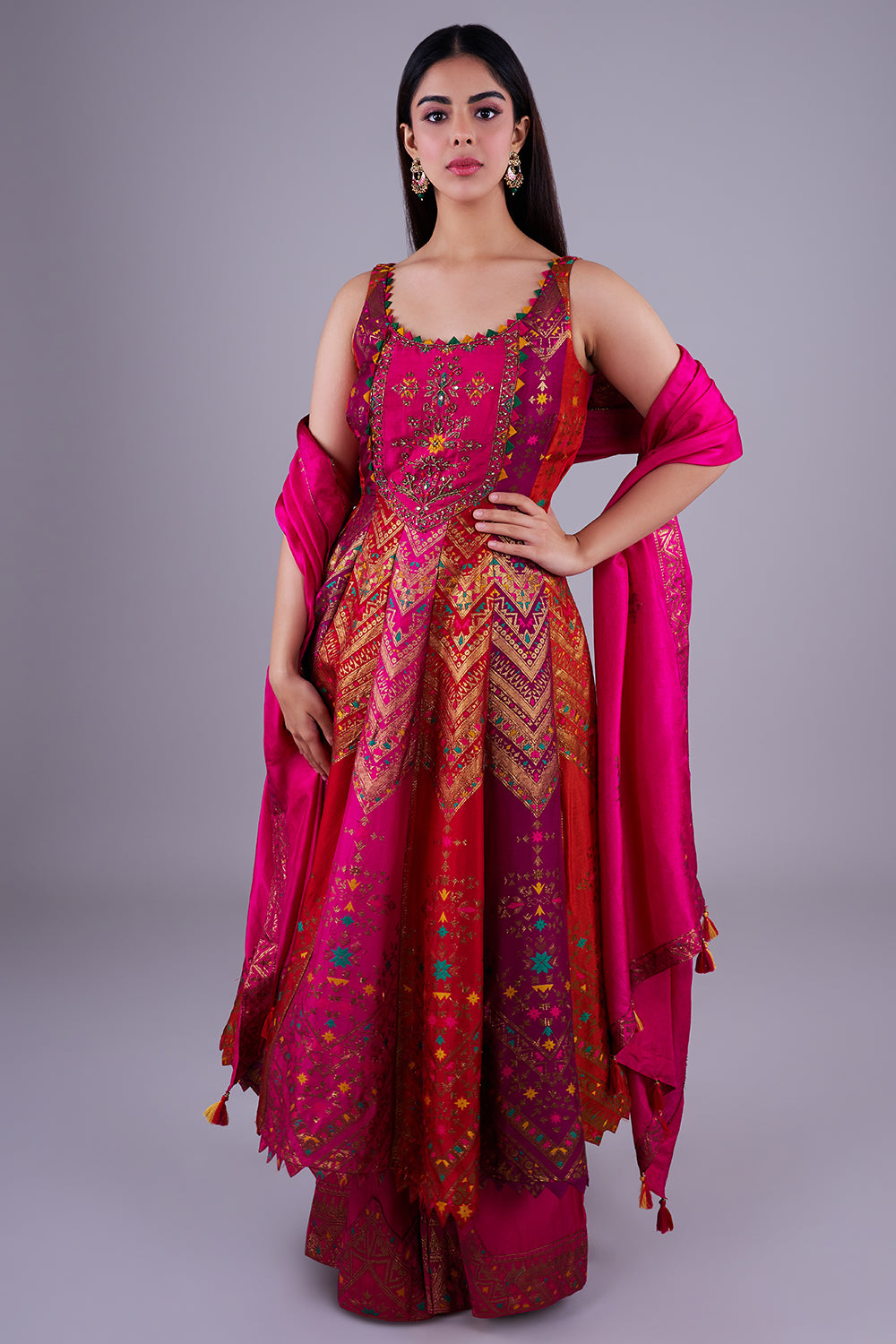 Rani Pink Zari-Embroidered Festive Set