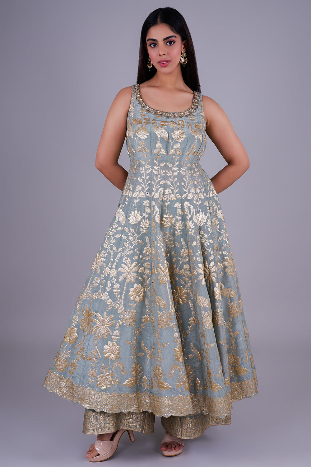 Sage Banarasi Anarkali With Zari