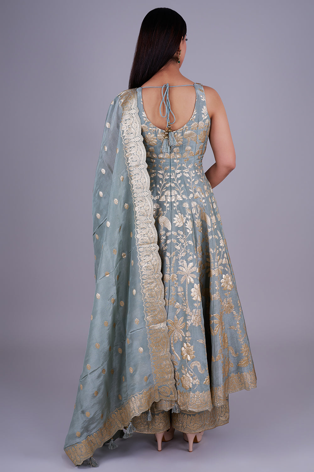 Sage Banarasi Anarkali With Zari