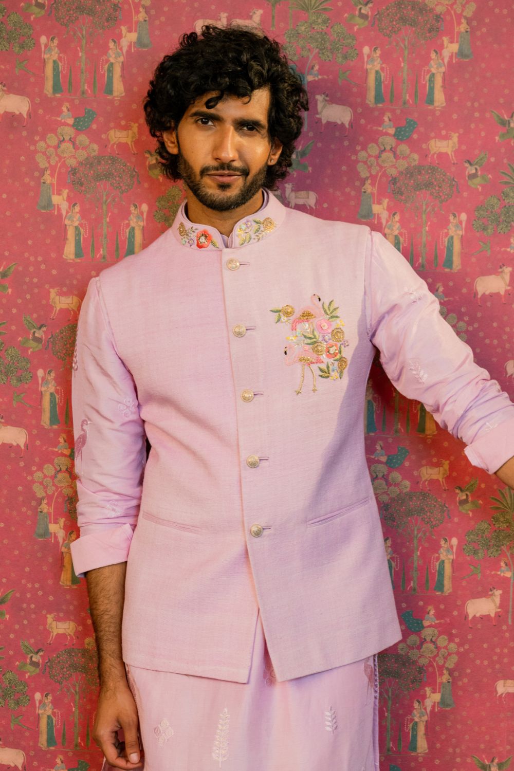 Pink Silk Koti Set With Zardosi And Resham Embroidery