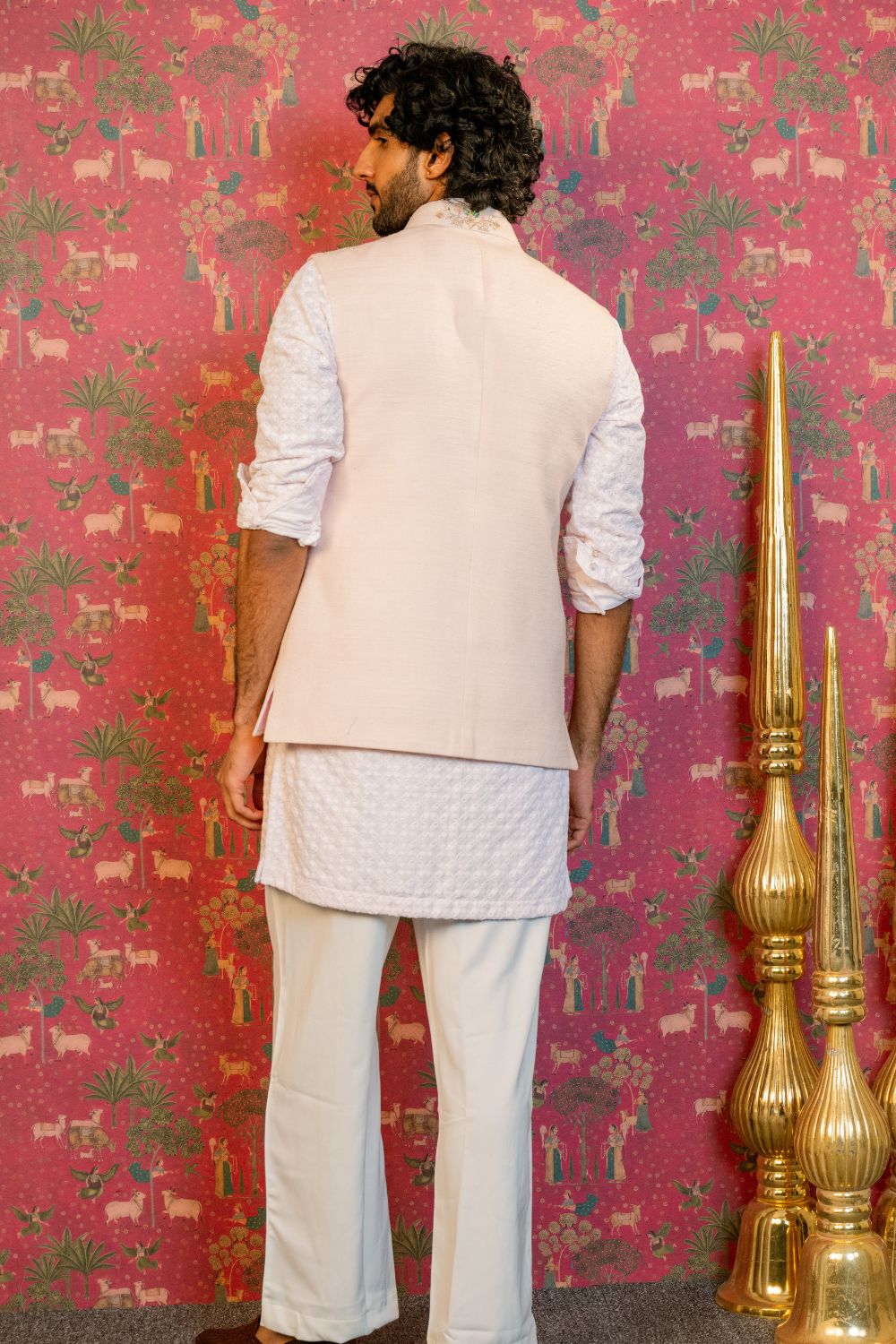 Light Peach Silk Koti Set With Zardosi And Resham Embroidery