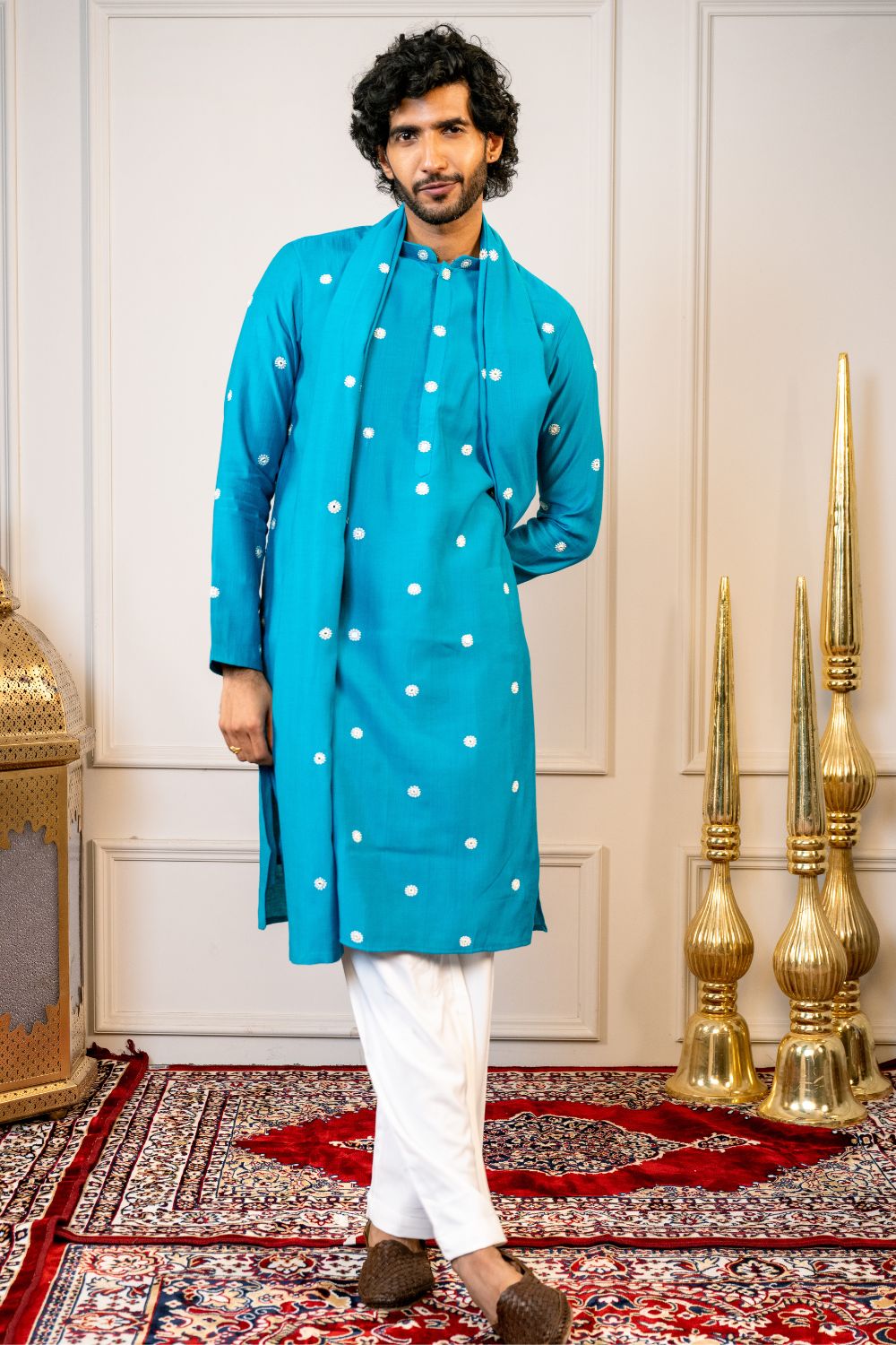 Silk Kurta Set With Mirror And Thread Embroidery