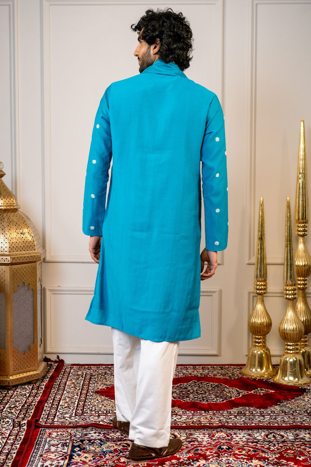 Silk Kurta Set With Mirror And Thread Embroidery
