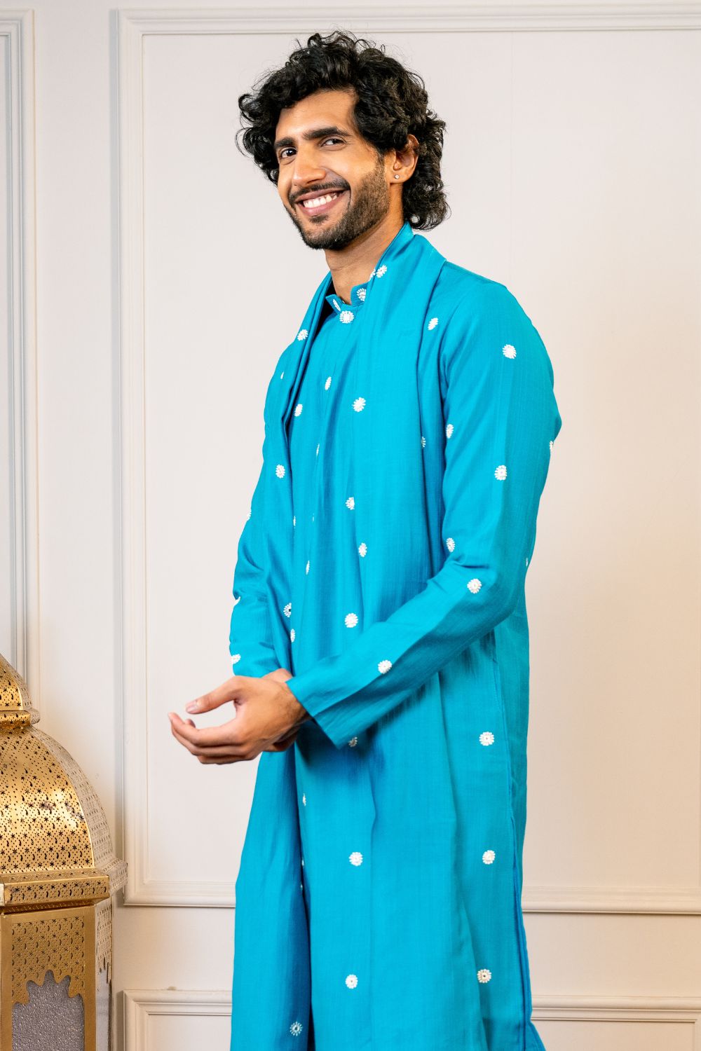 Silk Kurta Set With Mirror And Thread Embroidery