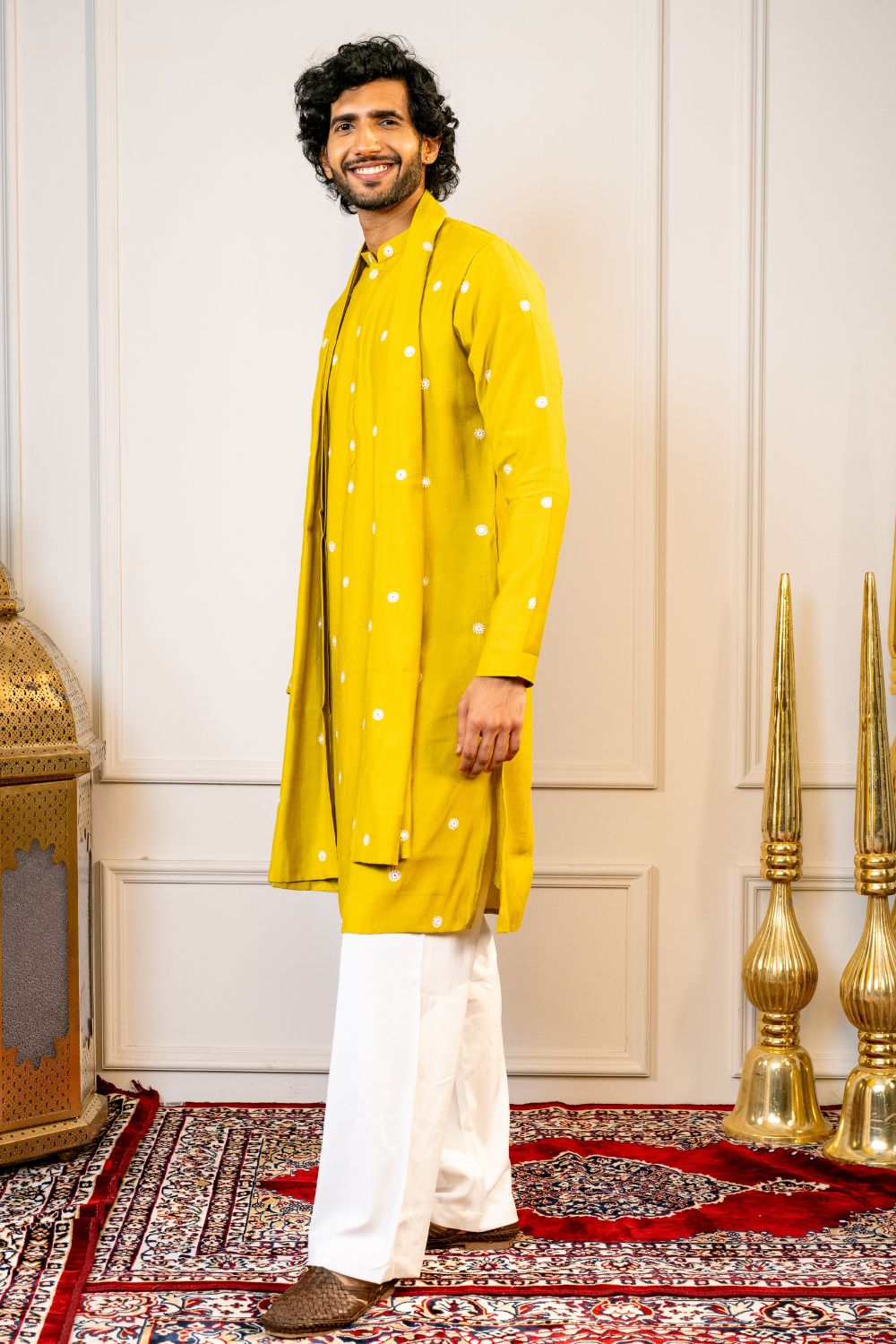 Silk Kurta Set With Mirror And Thread Embroidery