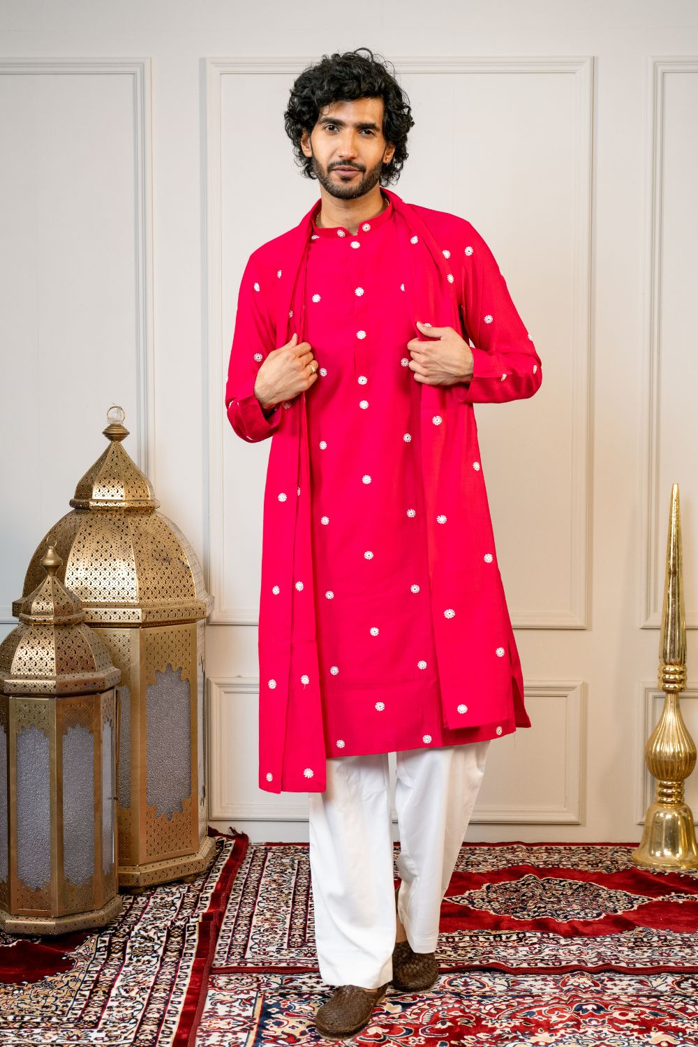 Silk Kurta Set With Mirror And Thread Embroidery