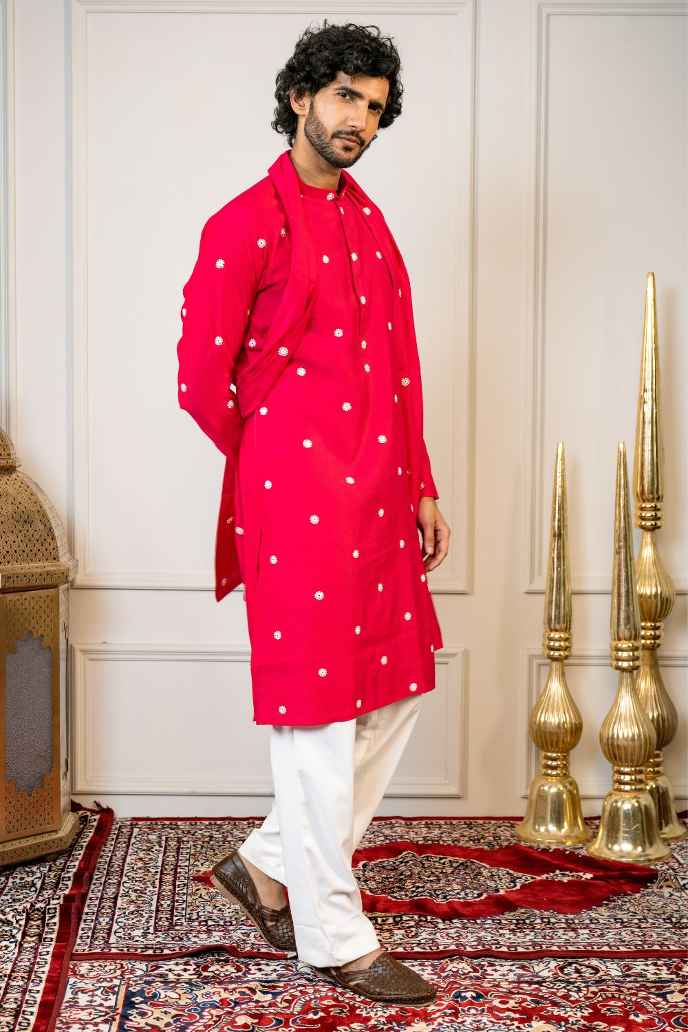 Silk Kurta Set With Mirror And Thread Embroidery