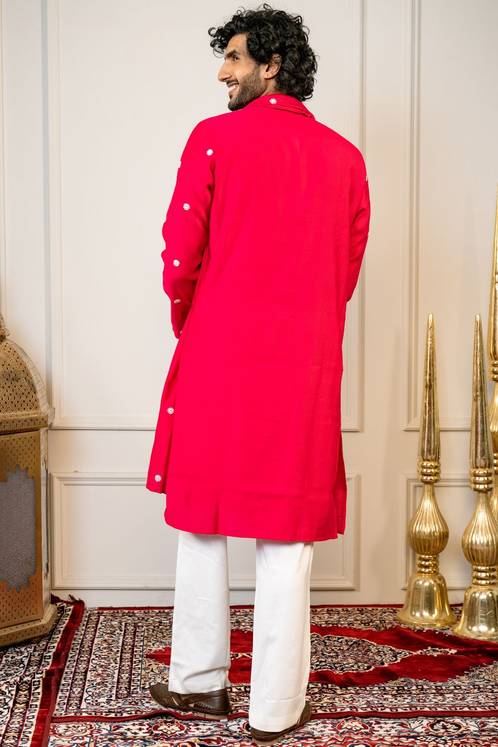 Silk Kurta Set With Mirror And Thread Embroidery