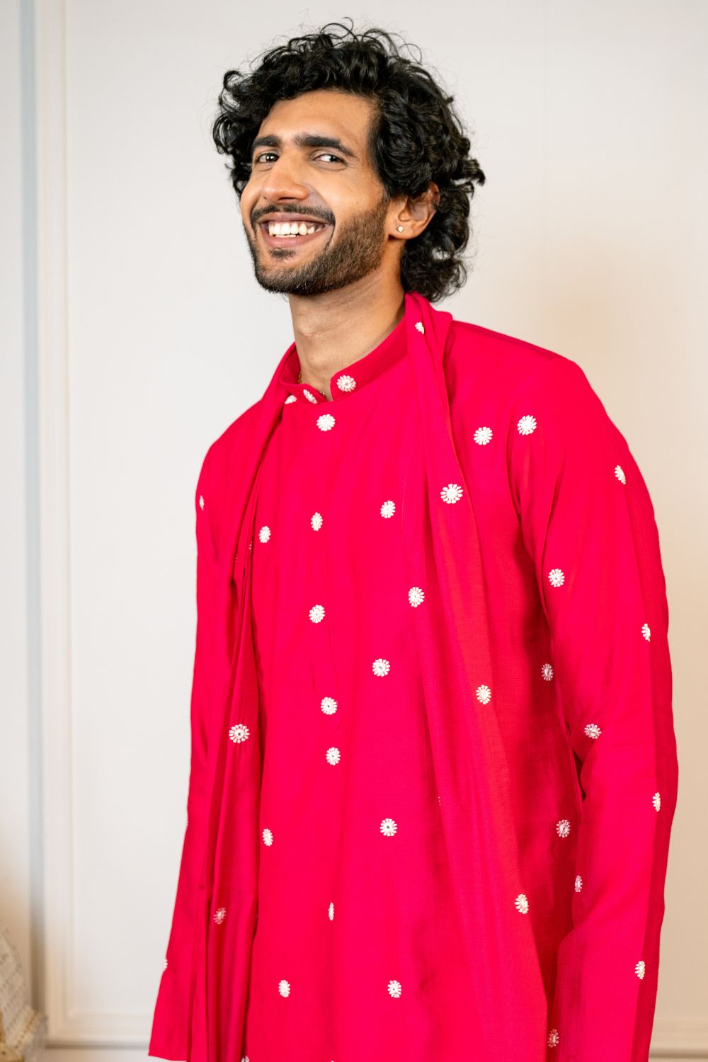 Silk Kurta Set With Mirror And Thread Embroidery