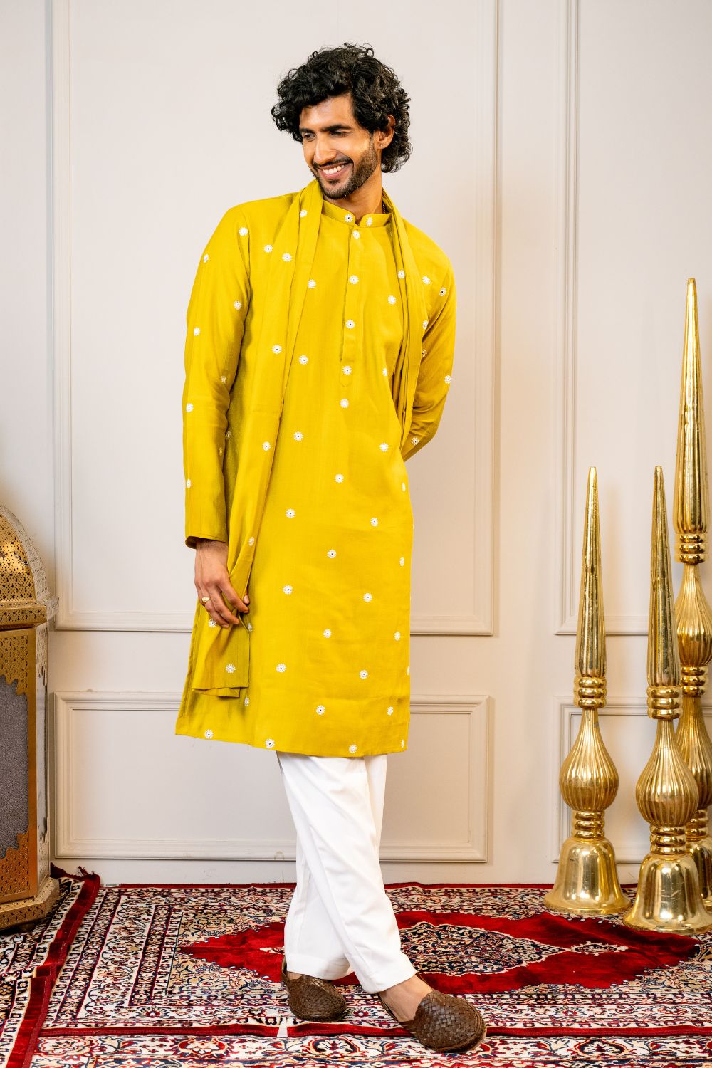 Silk Kurta Set With Mirror And Thread Embroidery