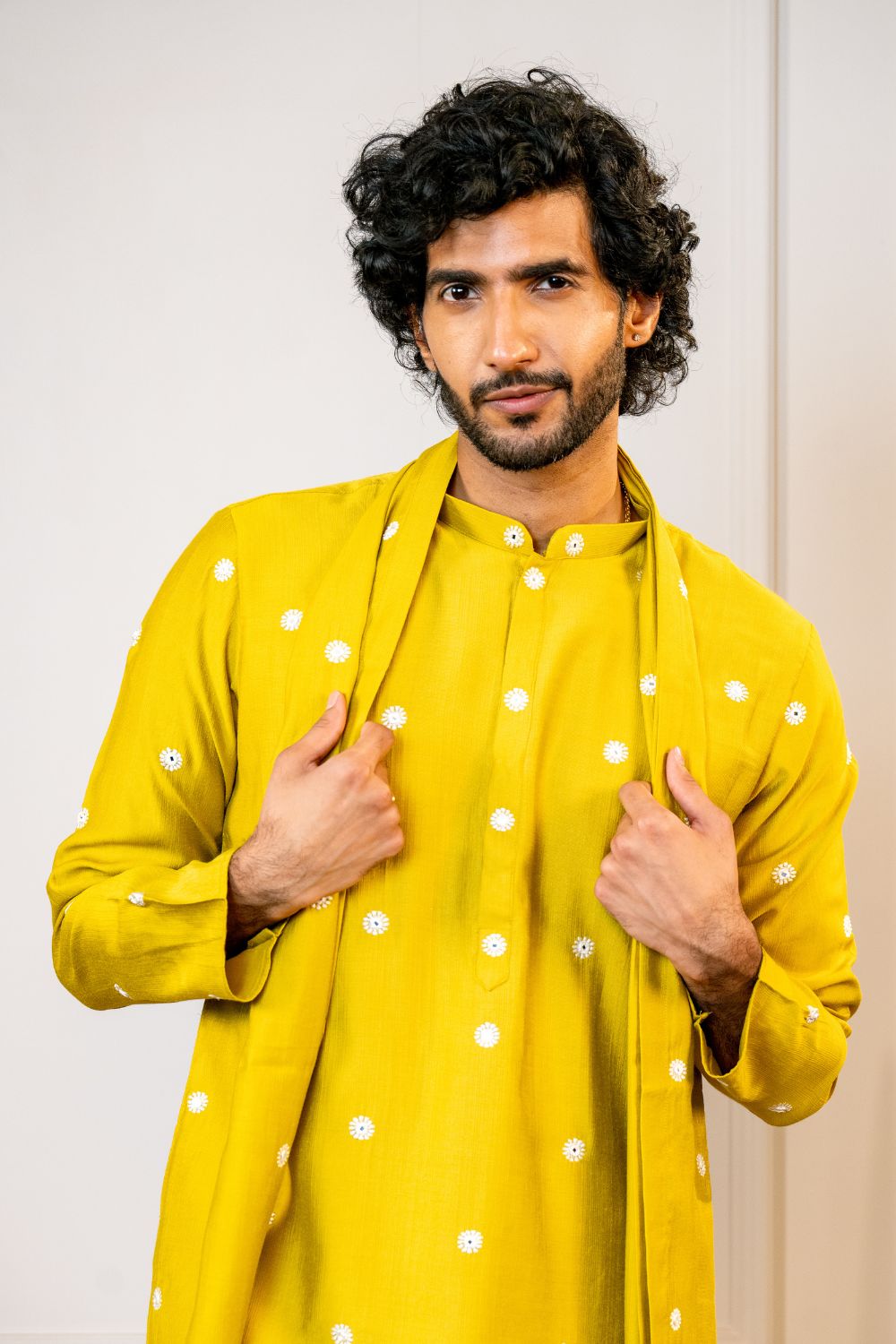 Silk Kurta Set With Mirror And Thread Embroidery