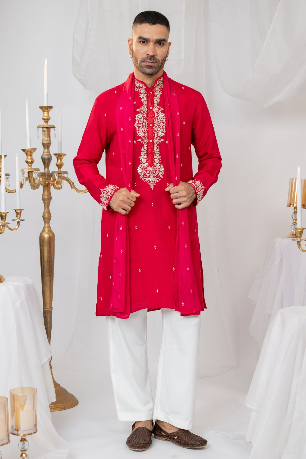 Silk Kurta Set With Mirror And Thread Work