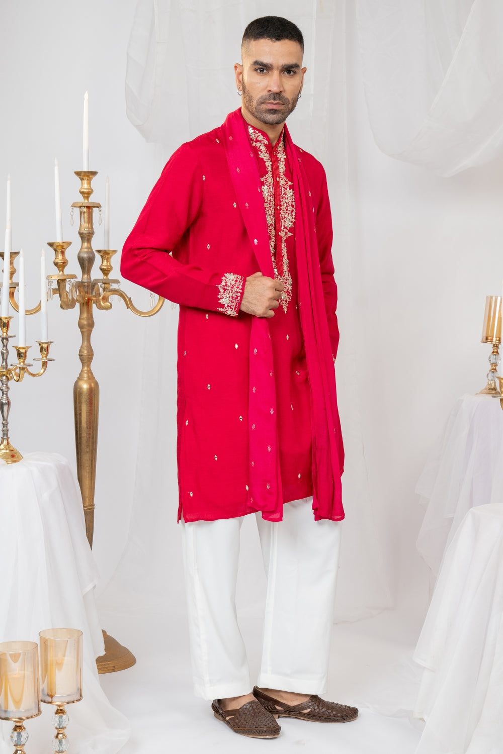 Silk Kurta Set With Mirror And Thread Work