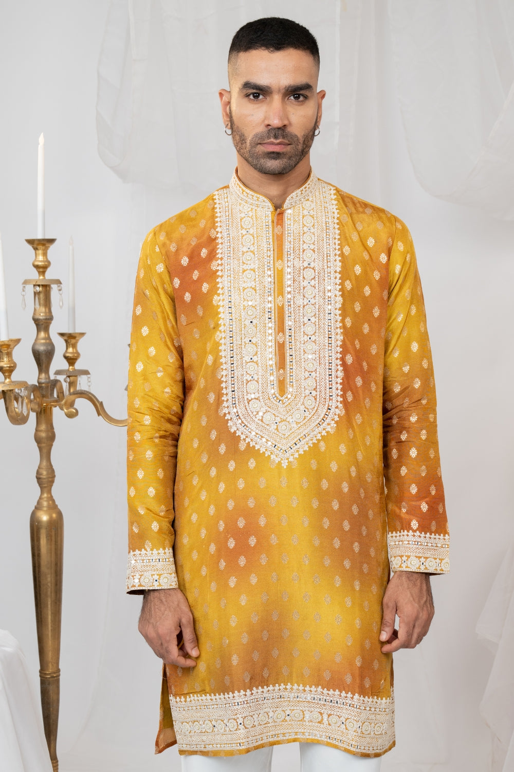 Silk Kurta Set With Print And Thread Embroidery