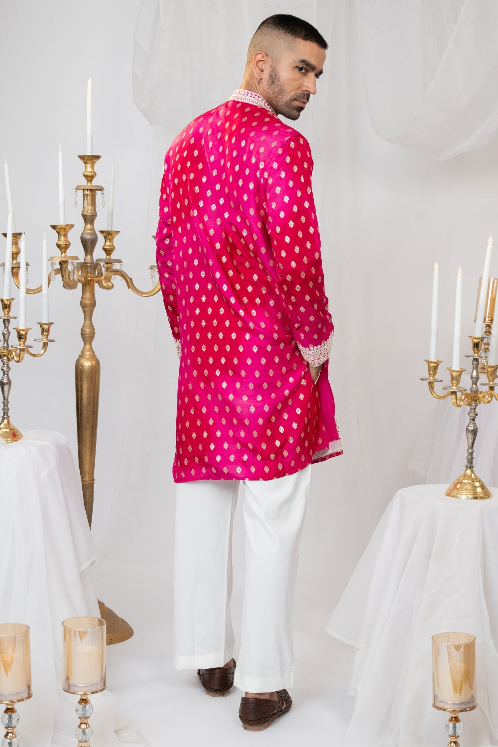Silk Kurta Set With Print And Thread Embroidery
