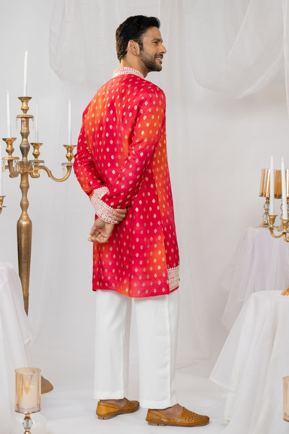 Silk Kurta Set With Print And Thread Embroidery