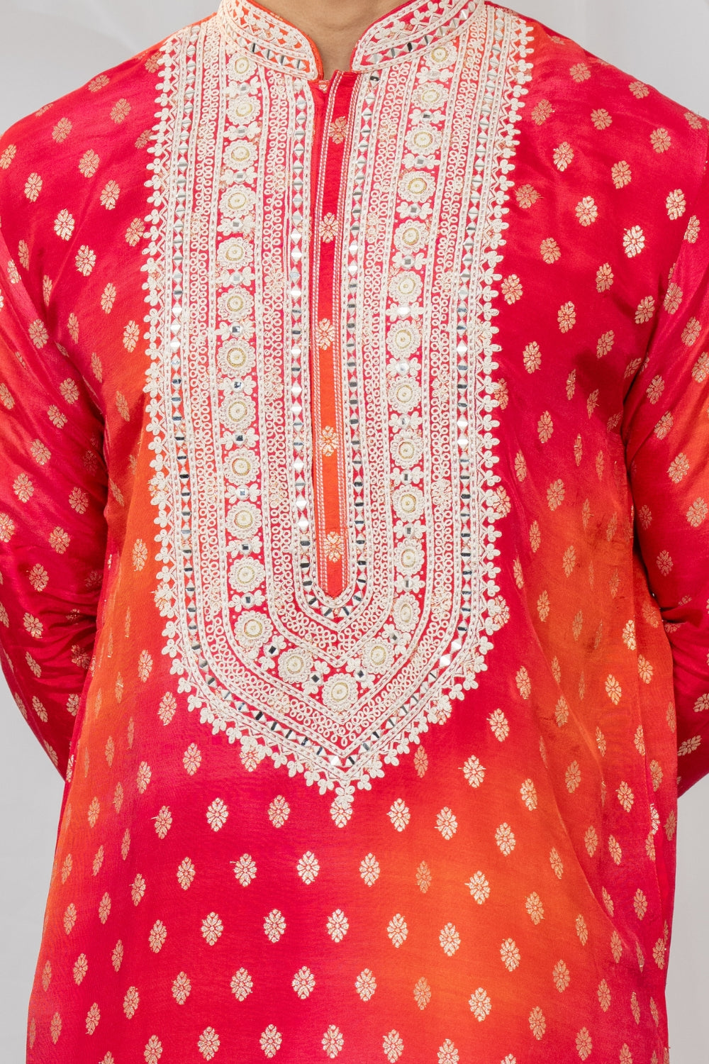 Silk Kurta Set With Print And Thread Embroidery